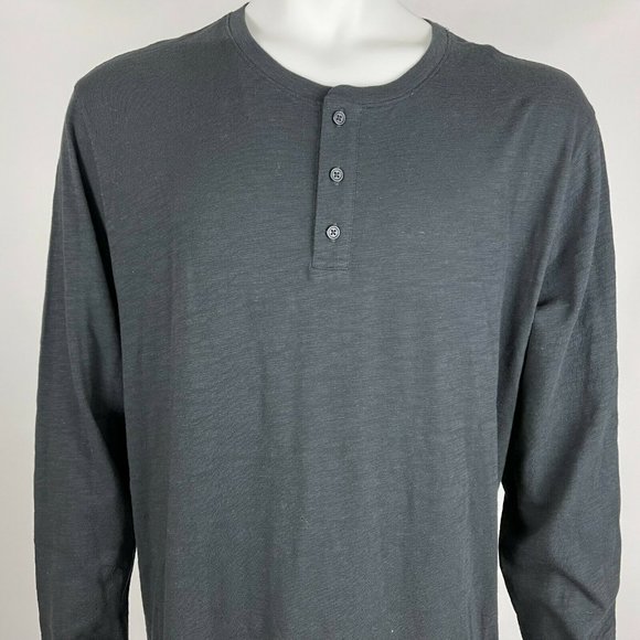Vince Long Sleeve Henley Tee‎ Shirt Cotton Crew Neck Stretch Top Black Mens XXL - Picture 6 of 12